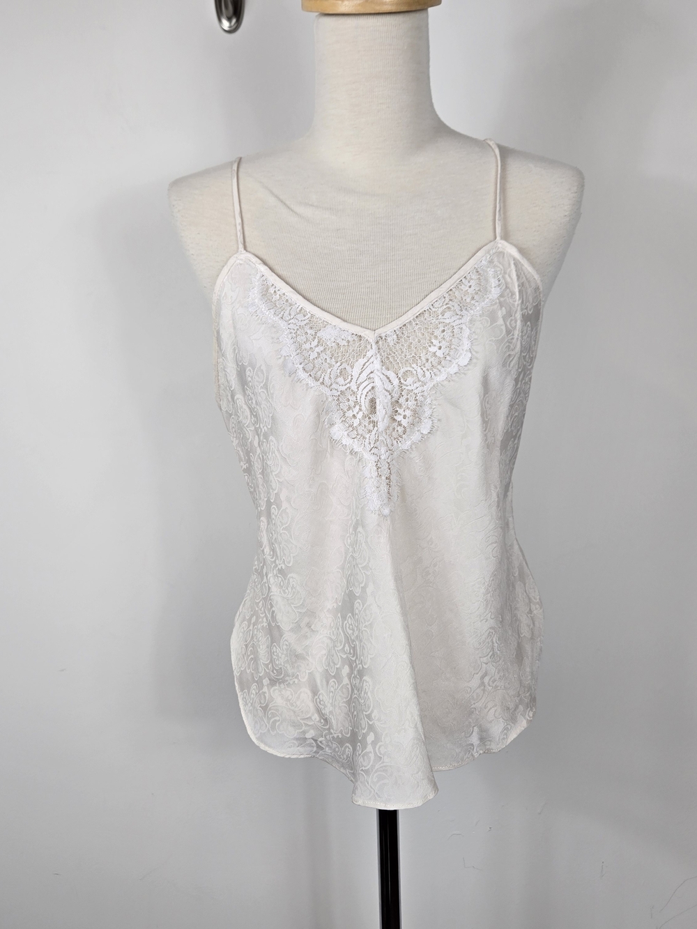Vintage Linda White Cream Floral Jacquard Lace Camisole Slip Top S Y2K Fairycore